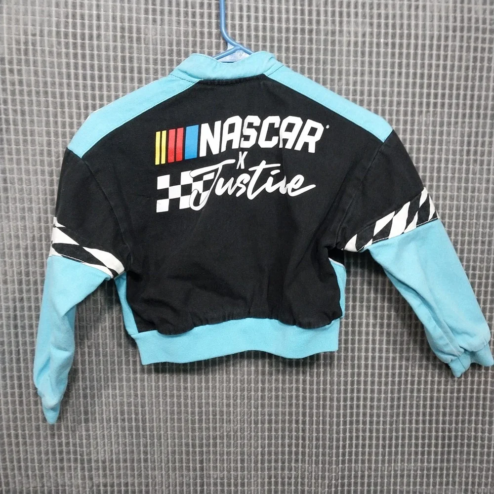 Justice NASCAR Racing Jacket Kids Twill Cropped Bomber XS 5-6 Black Blue